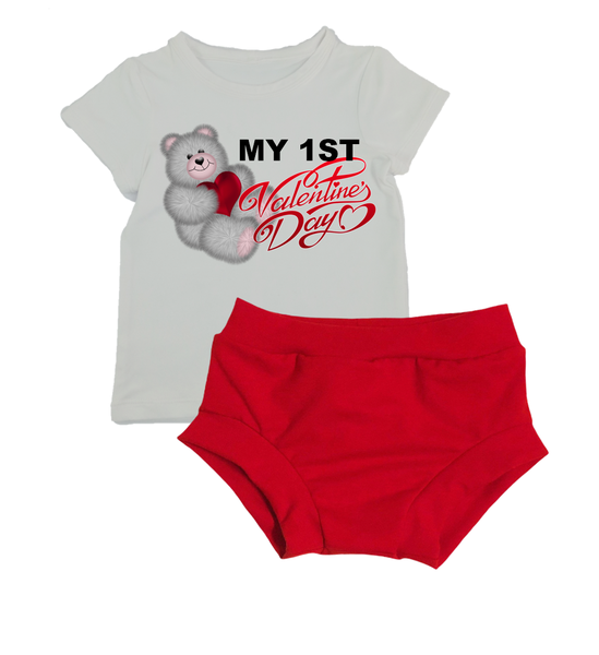 My First Valentine's Day Shirt &amp; Harem Nappy Cover - Teddy Print