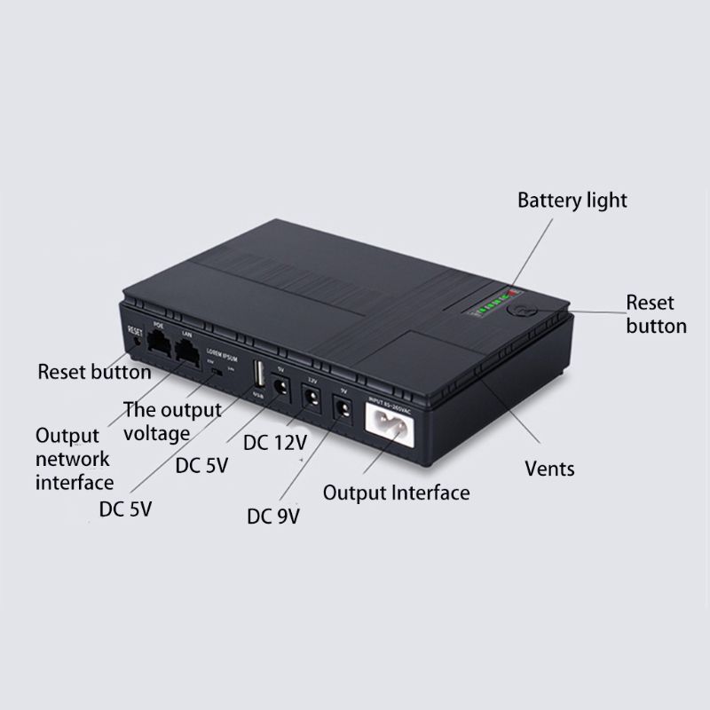 10400 mAh Black Mini Portable DC UPS-DC1018P