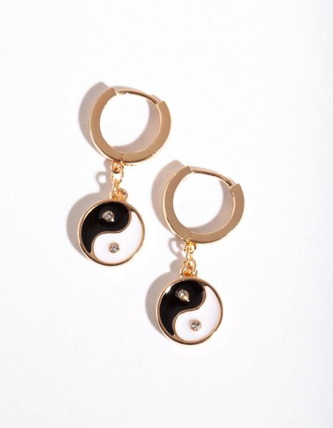 Gold Yin &amp; Yang Huggie Earrings