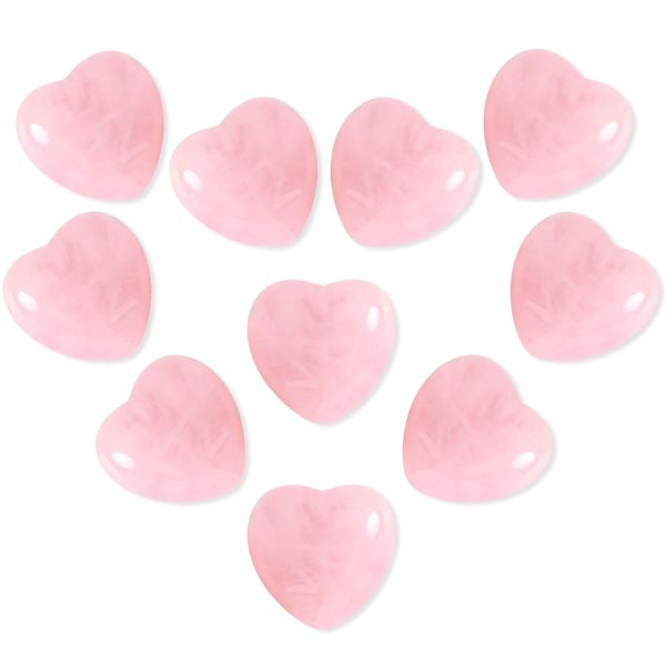 10Pcs Rose Quartz Heart Crystals, Healing Worry Stones for Anxiety