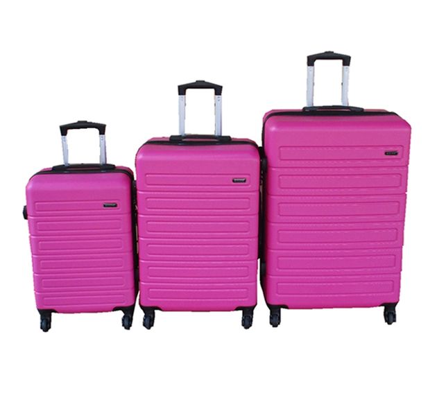 Bright Pink ABS 3-Piece Luggage Set with Spinner Wheels&amp; Telescoping Handle