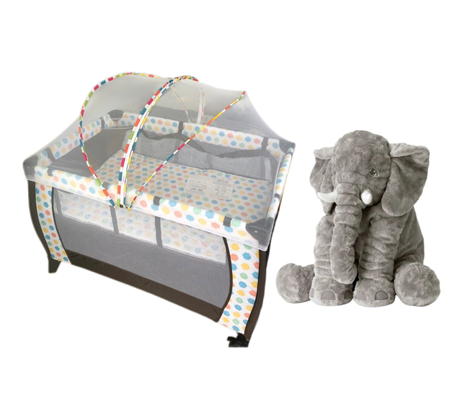 Baby Bassinet Cot Bed/Crib &amp; Elephant Pillow 2-in-1 Bedding Combo