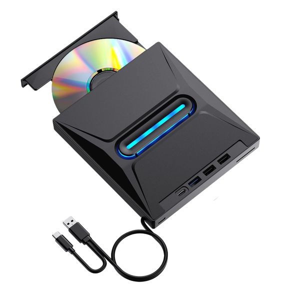 7 in 1 External CD DVD Drive Supporting USB 3.0, Type-c &amp; TF/SD Card