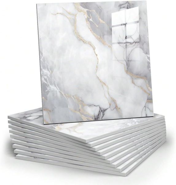 10 Pieces Marble Peel and Stick Backsplash Waterproof Washroom Wall Panels
