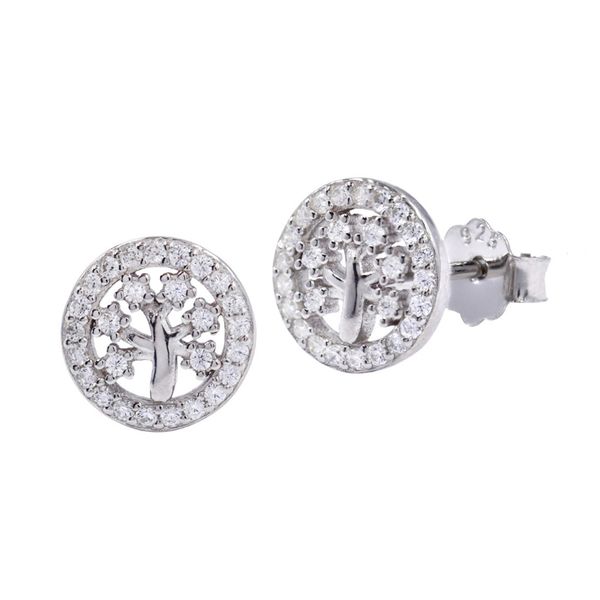Silverbird 925 Sterling Silver CZ Halo Tree of Life Stud Earrings