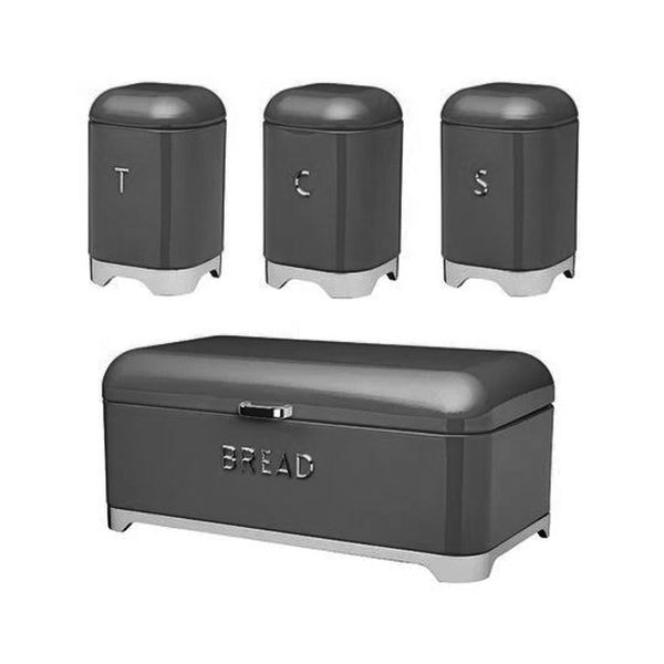 4 Pieces Breadbin with 3 Piece Matching Canister Grey