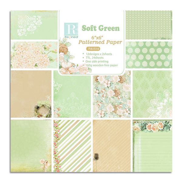 Scrapbooking and Craft Paper (Soft Green Flowers) (24 Sheets)