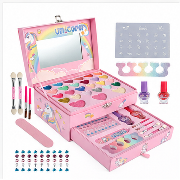 Unicorn Portable Makeup Chest With Mirror Play Set Kids Pink