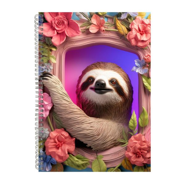 3D Sloth Pink Flower Mirror Frame Notebook Gift Idea A4 Notepad Pad 108
