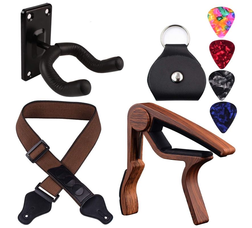 Guitar Capo Strap Hanger Rosewood Color Capo Pure Cotton Guitar Strap