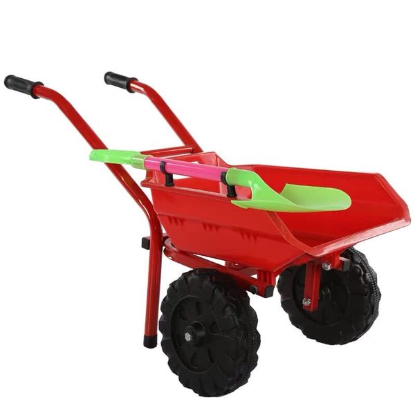 Kids Metal Frame Wheelbarrow with Plastic Base and Spade