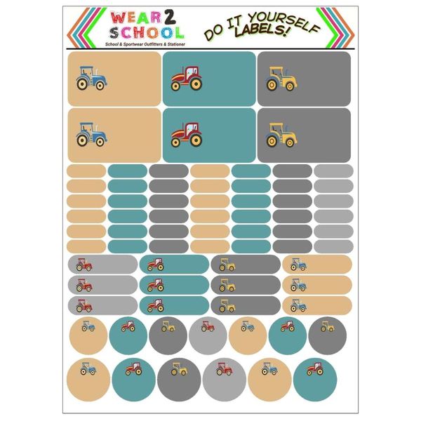 Tractor Boy Waterproof DIY school marking labels in assorted sizes