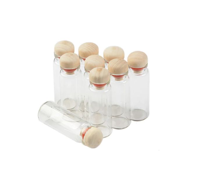 Glass Bottle With Wood Lid 25ml Set Of 10
