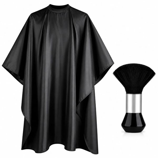 Black Barber Cape and Neck Duster Brush Set - Barber tools