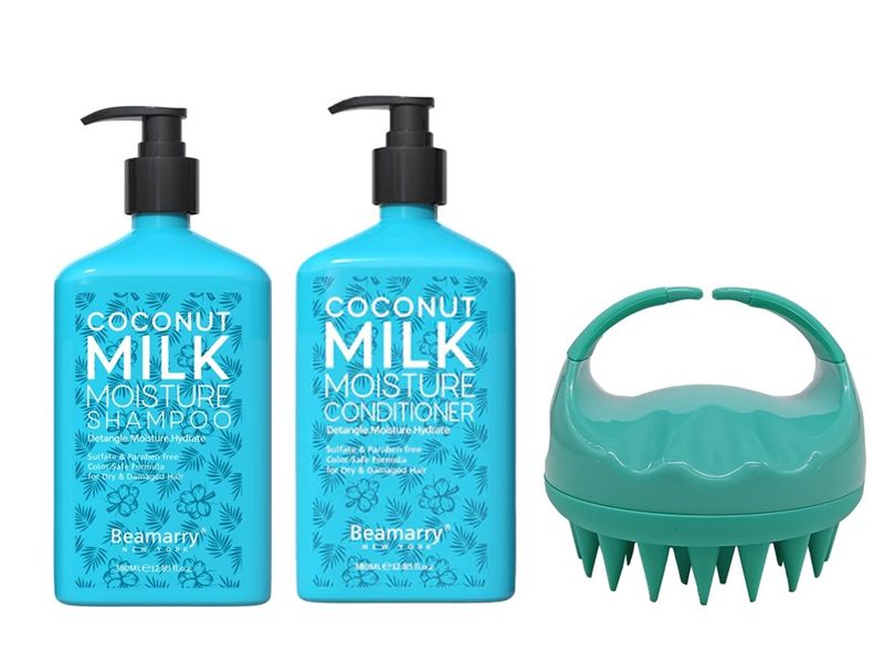 BEAMARRY Coconut Milk Moisture Set 380ml + Scalp Massage Brush - Green (01)