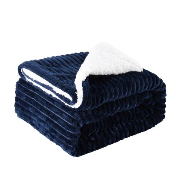 Home Luxury Fleece Throw Stripe Ribbed Soft Plush Fluffy Blanket 150x120cm