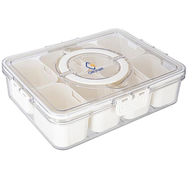 Clear Divided Serving Tray Dish With Lid and Handle Snackle Box Container