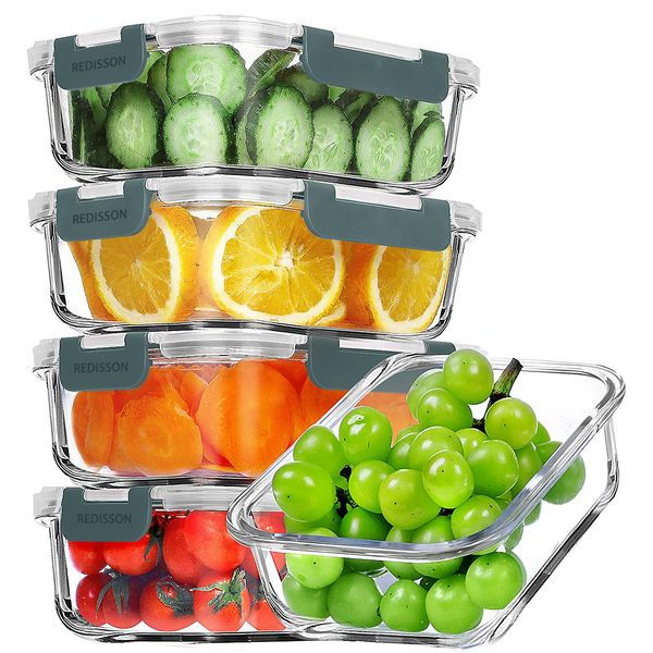 30 OZ Glass Meal Prep Containers, Airtight Glass Lunch Containers - 5 Piece
