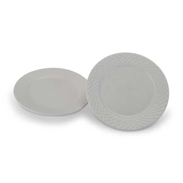 Plate - Kitchen Accessories - Dotted Rim - Ceramic - White - Small - 2 Pack