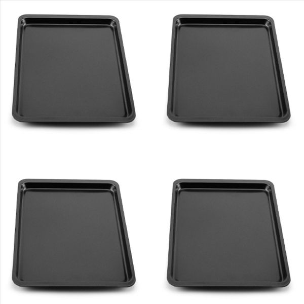 Rectangular Non-Stick Bread Cake Baking Tray For Kitchen - Black - Set of 4