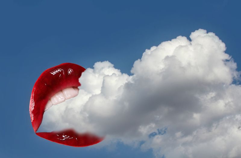 Wall Art Canvas - Surrealism Red Lips in Cloudy Sky