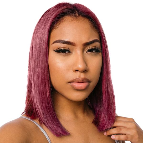 Brseilienne Peruvian Straight Wig Maroon Colour 12inch Wear&amp;Go 13X4 Frontal