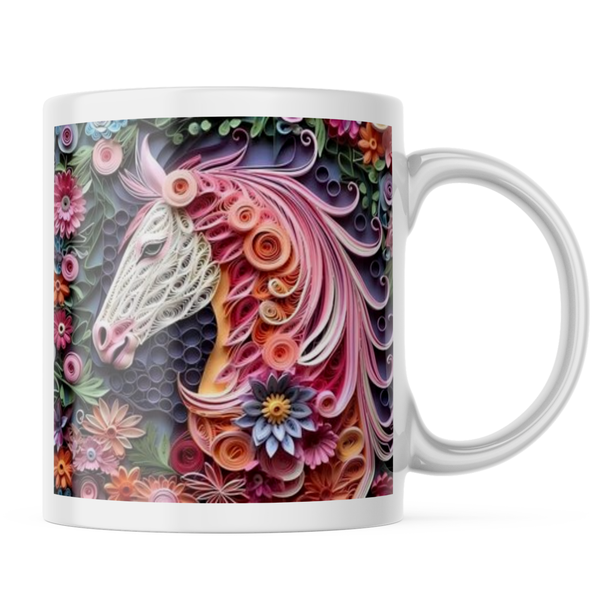 Ceramic 3D Colourful Horse Mug - White - 11 OZ