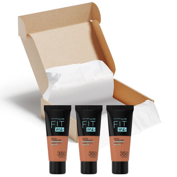 Maybelline Fit Me Matte + Poreless Foundation 350 Caramel - 3 Piece Bundle