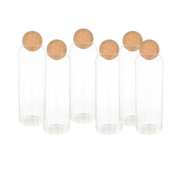 6 Piece - Transparent Glass Storage Jar with Cork Lid - 1380ml
