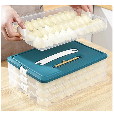 Loez 4-Layer Food Storage Container, Stackable Snack Container with Lid, Dumpling Box, Gyoza Container, Cookie Storage Containers, Good Sealing