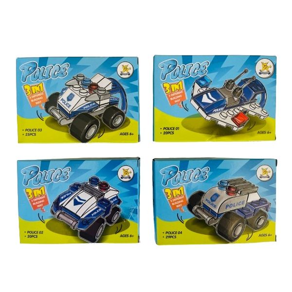 3-in-1 Kids Mini Building Interlocking Blocks - Rescue Cars - Set of 4