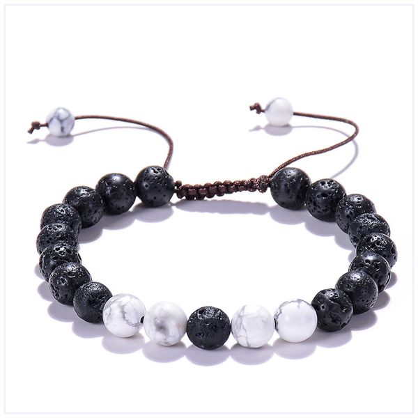 POU Adjustable Lava Stone and White Turquoise Bracelet