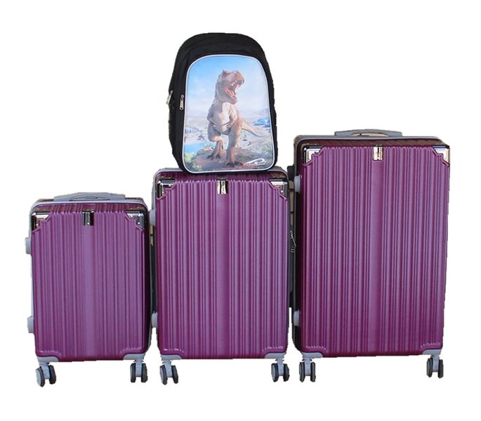 Purple 3-Piece ABS Spinner Luggage Set + Dinosaur Print Backpack