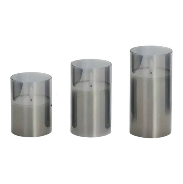 Set of 3 Flameless Decorative LED Candles With Battery Operation - Grey