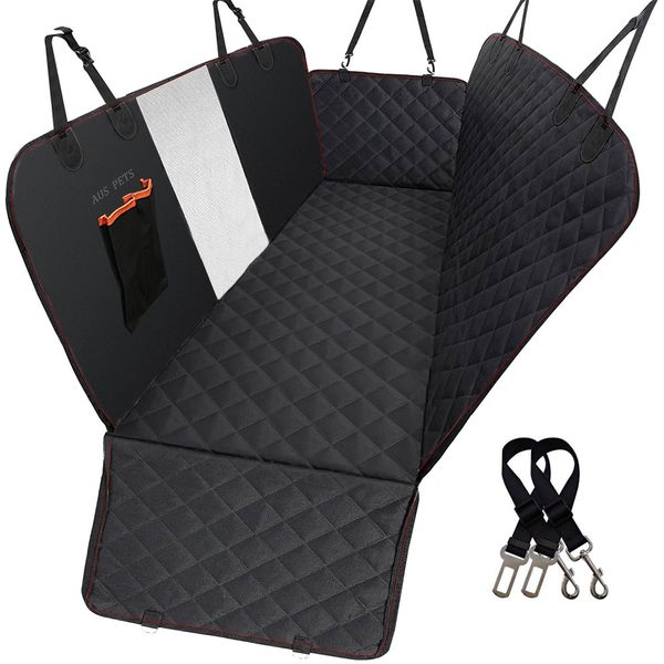 Dog Car Seat Cover for Pets with Mesh Window, 2 Seatbelts &amp; Pocket