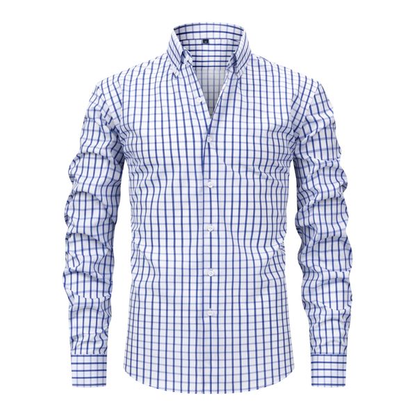 Men's Long Sleeved Lapel Casual Striped Checkered Shirt