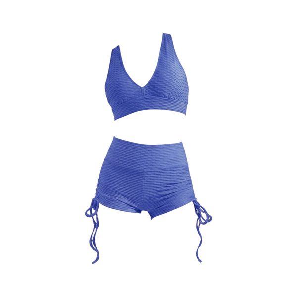Women's Textured Fabric Yoga Vest and Pants Set - Blue - 2 Piece Set
