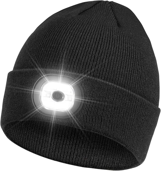 LED Beanie with The Light, USB Rechargeable Headlamp Winter Knitted Cap