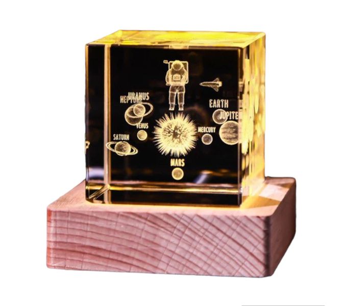 RevUp - 3D Square Crystal Cube with Warm LED Light - Solar System