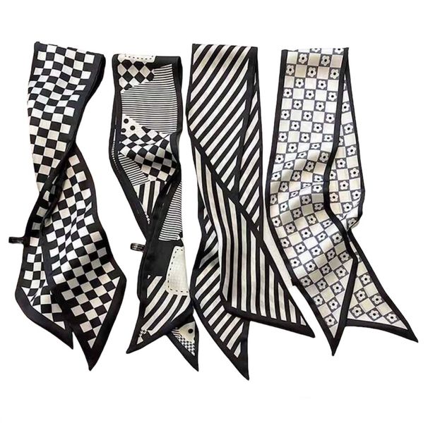 4 Pack Silk Black &amp; White Hair Tie Scarf Set