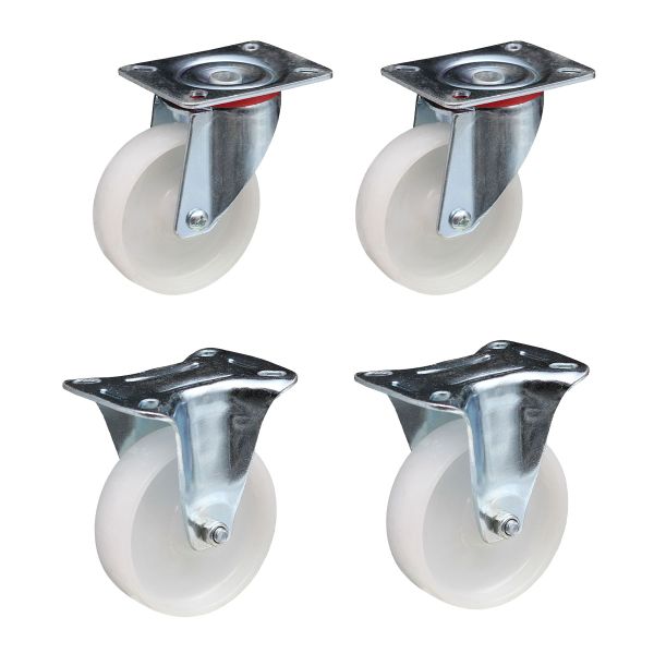 White Nylon Wheel Swivel Plate &amp; Fixed Castors 80mm