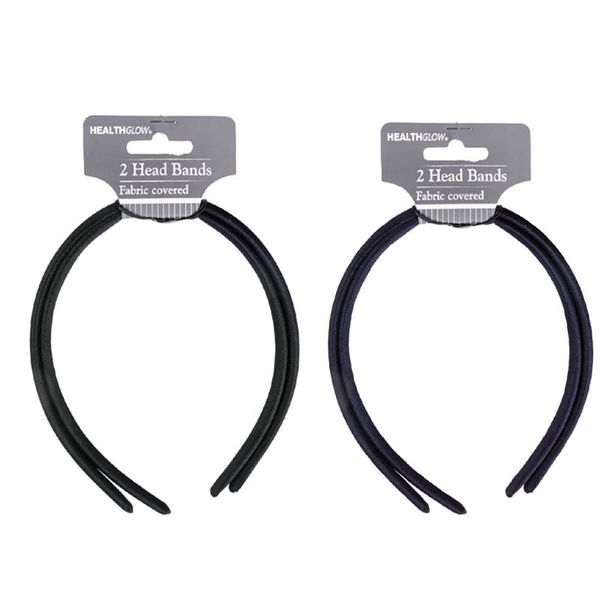 Hair Alice Band Fabric Cover Black &amp; Blue - 2 Pack