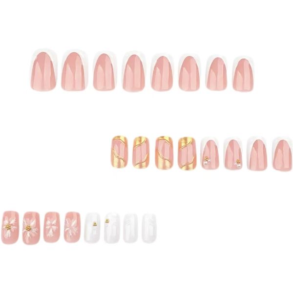 3D French Style Three Dimensional Flower Pink Nail Stickers Almond Shape