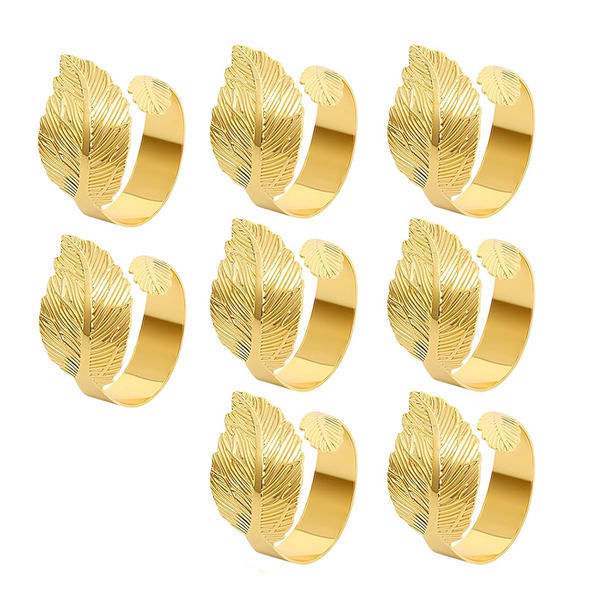 Gold Napkin Rings Set of 8, Leaf Bulk Napkin Ring, for Easter Wedding