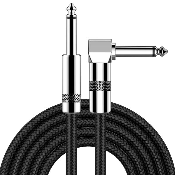 QYNIAL Guitar Cable 3m 6.35mm Music Instrument Cord Right Angle to Straight