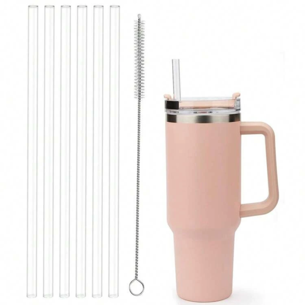 6 Piece Reusable Transparent Plastic Straw 30cm For 40oz Tumbler