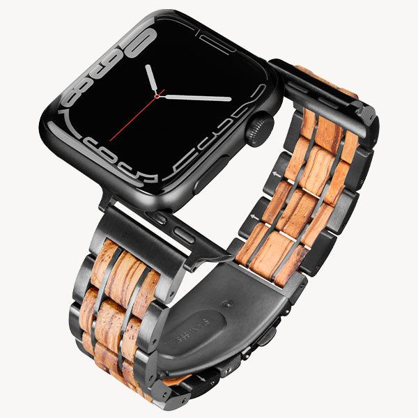 Zebra Wood And Brashed Gunmetal Steel Replacement Strap for Apple Watch