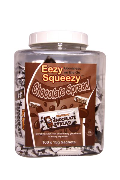 Eezy Squeezy Chocolate Spread Sachets - 100 x 15g (Clear Display Jar)