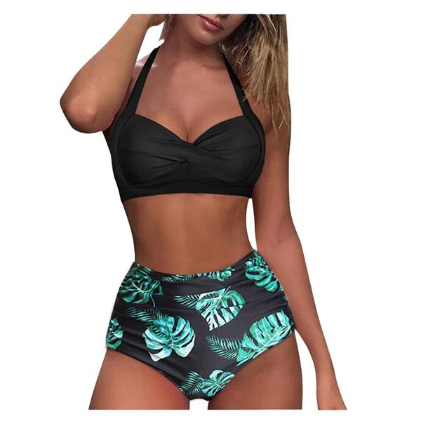 Women Vintage Swimsuit High Waisted Bikini Set-2XL Two Piece