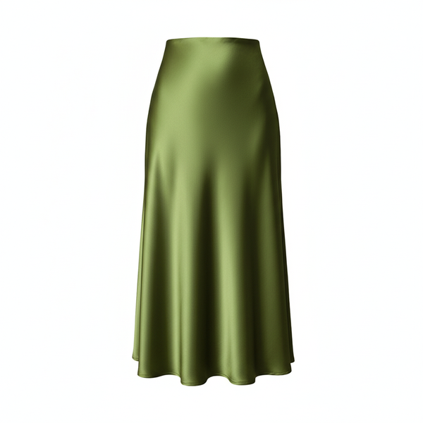 High-Waist Satin Skirt - Green